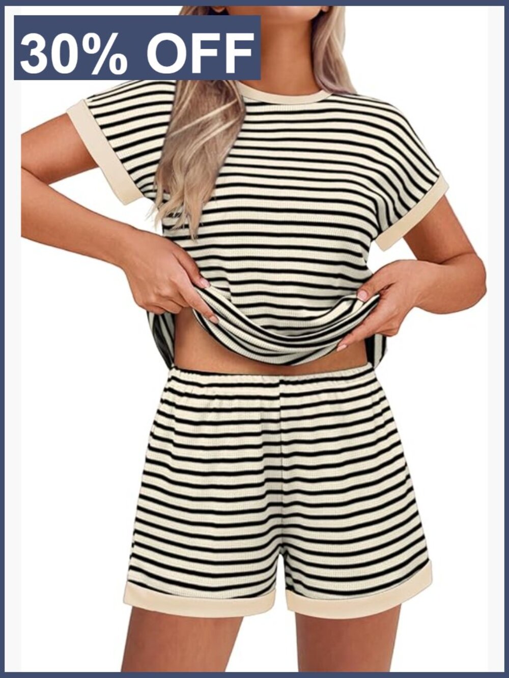 Large Soft Knit Lounge Set Short Sleeve Top Elastic Shorts Two Piece